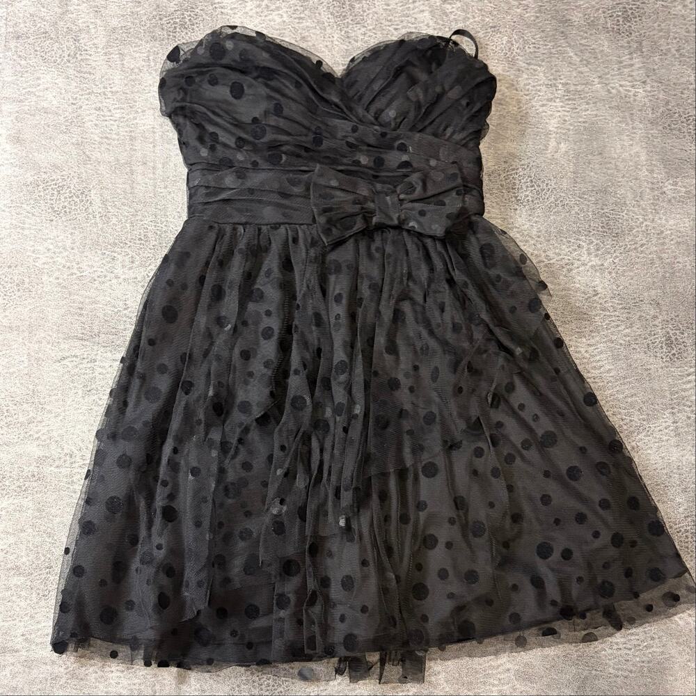 Black Polka Dot Mesh Tulle Strapless Mini Dress